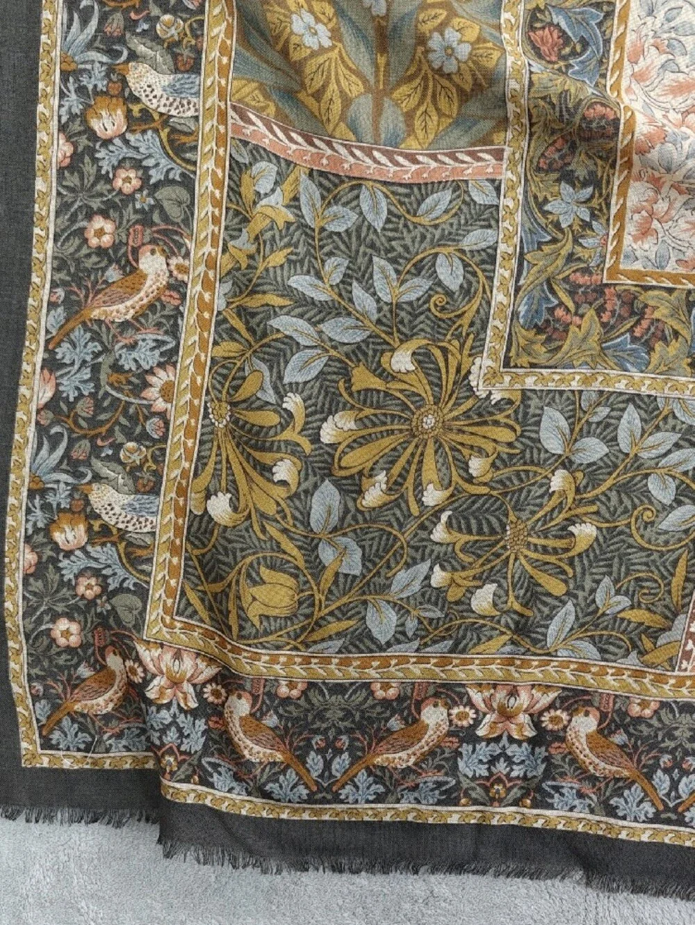 Floral Medallion Silk-Blend Scarf in Mustard and Coral